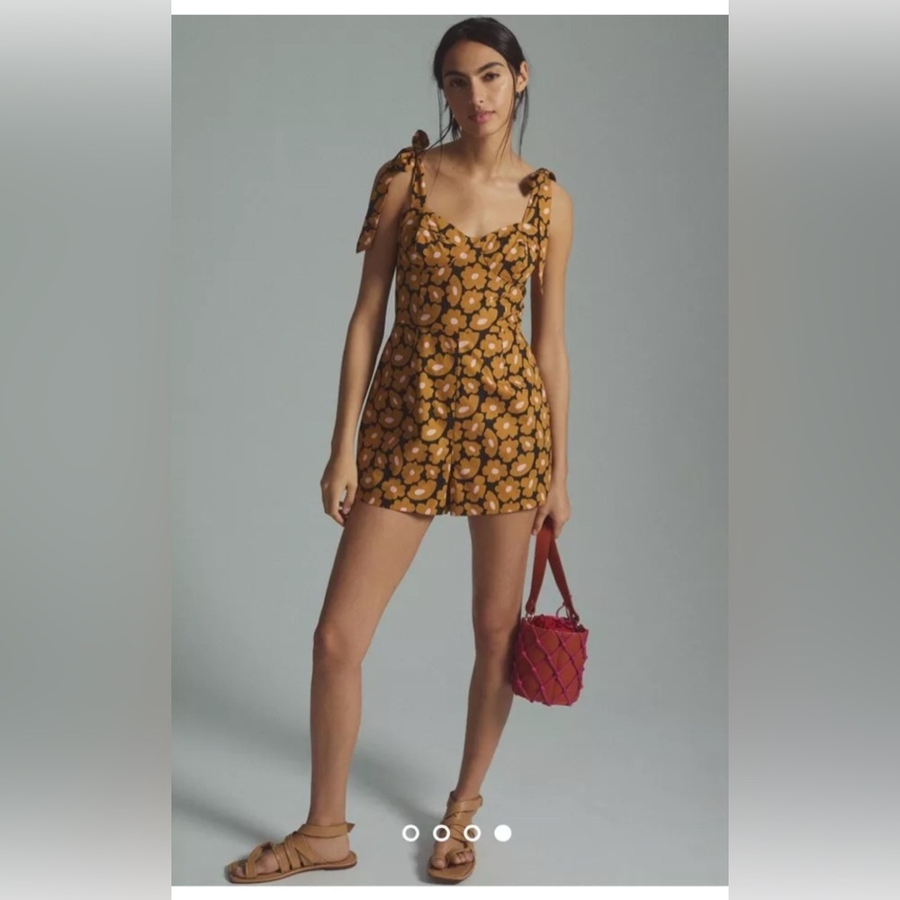 Floral Tie-Shoulder Romper in Mustard